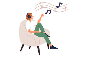 Young man or woman listens to music, a Person Illustration by Vectorbuum