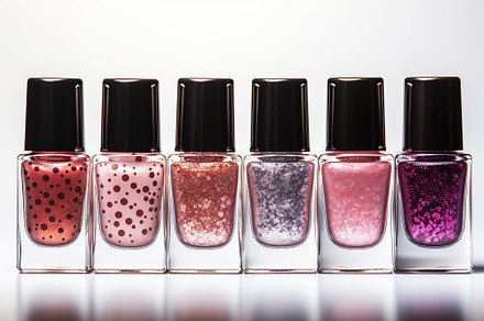 Bottles of colorful nail polish on white background, a Beauty & Fashion Photo by AlyaAnd