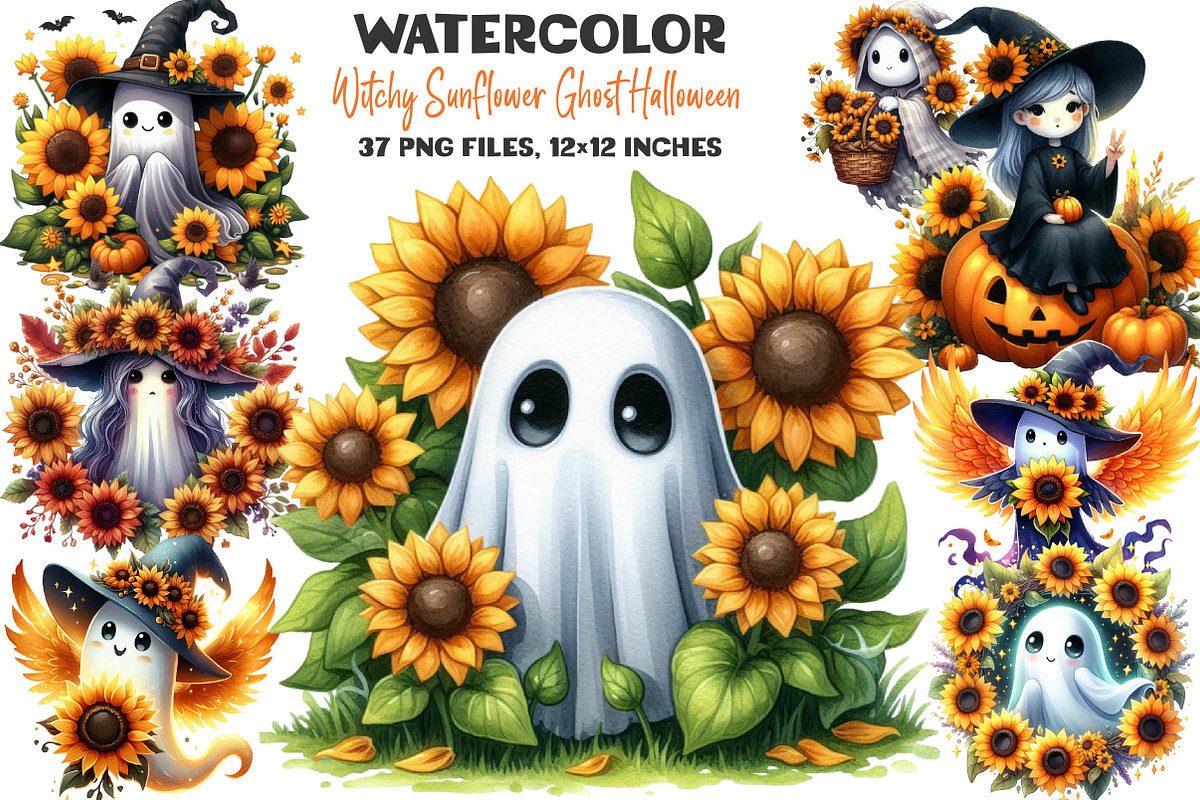 Witchy Sunflower Ghost Halloween, an Illustration by DreamArtGraphic (Photo 1 of 5)