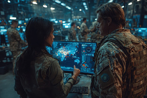 Military strategists analyzing globa, a Photo by Pixeness Studio
