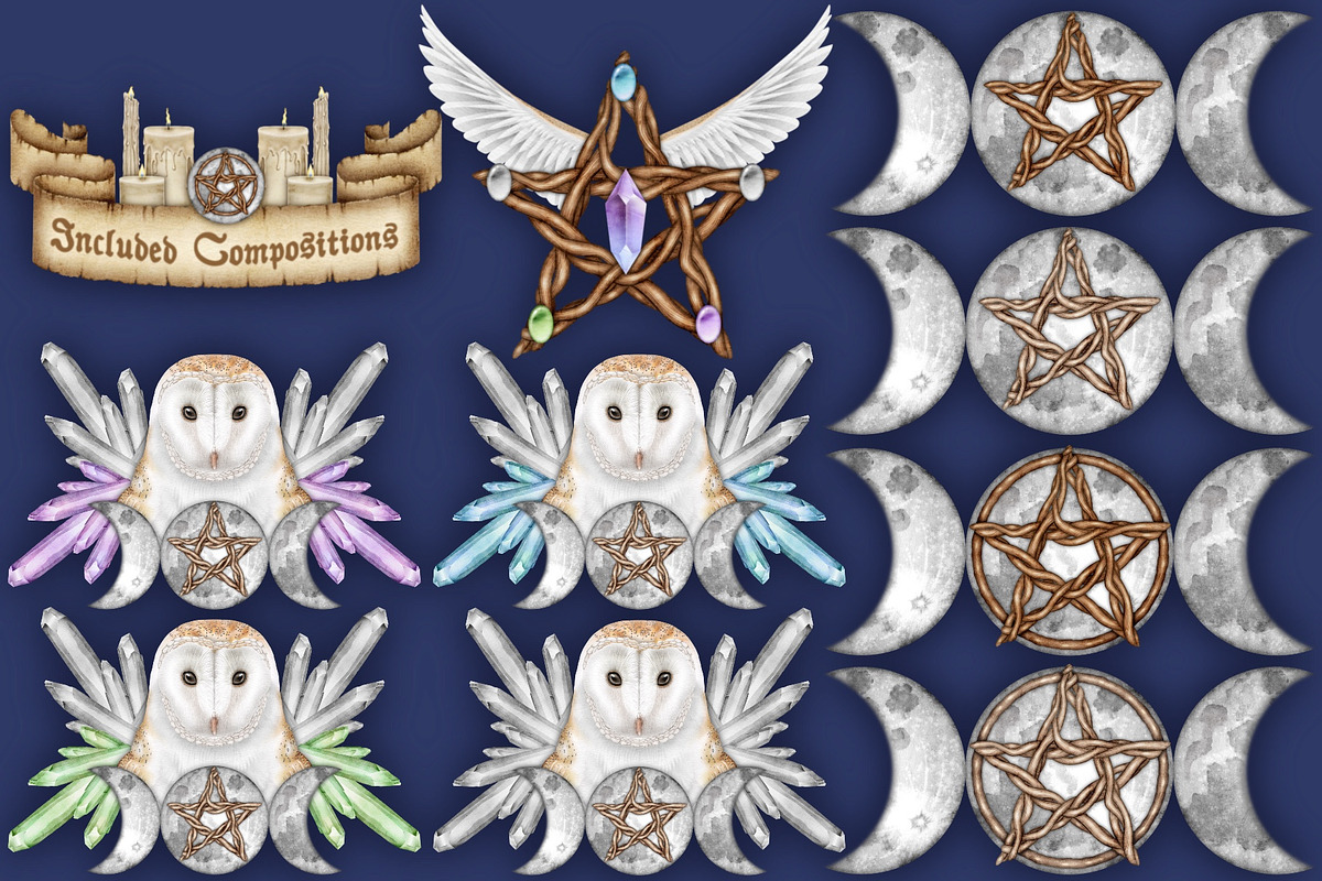 Crystal Magic clip art set., a Seasonal Illustration by Happy Sloth Graphics (Photo 6 of 17)