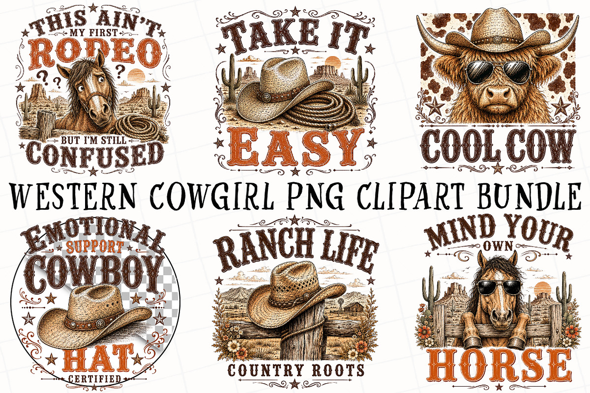 Western Cowgirl PNG Clipart Bundle, a Seasonal Illustration by OK Design (Photo 2 of 6)