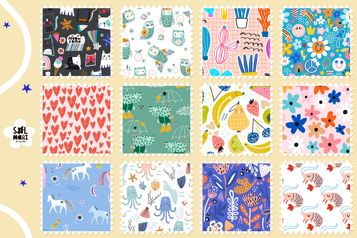 CHILDISH PATTERNS PACK vol.8, a Pattern Graphic by solmariart