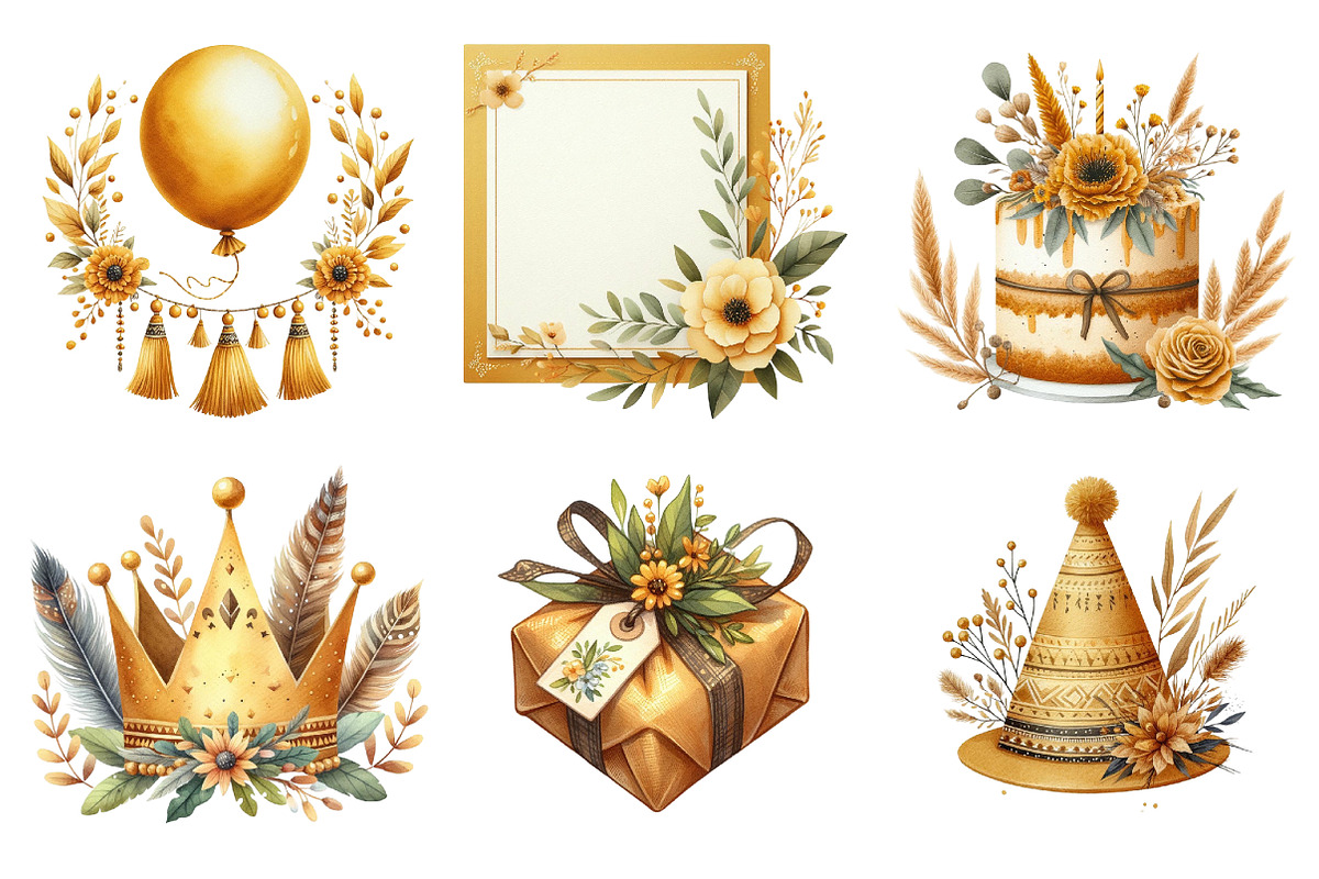 Boho Mustard Yellow Birthday Clipart, an Illustration by SinaCreation (Photo 2 of 5)