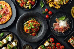 Gathering of delicious Italian meals, a Photo by Pavel_design