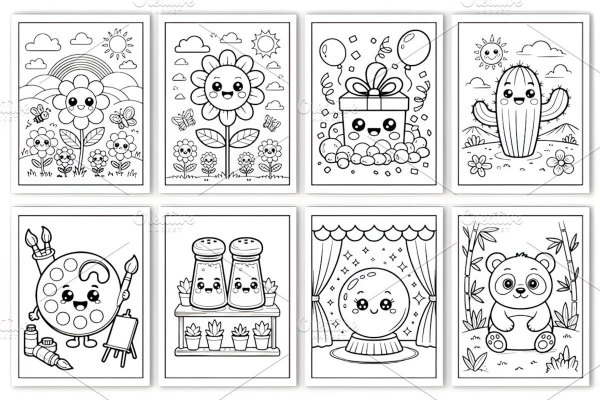 Cute Kawaii Coloring Pages, a Decorative Illustration by Design Station (Photo 3 of 3)