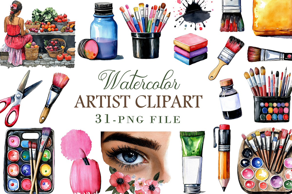 Watercolor Artist Clipart, an Illustration by Libby Wishes (Photo 1 of 5)