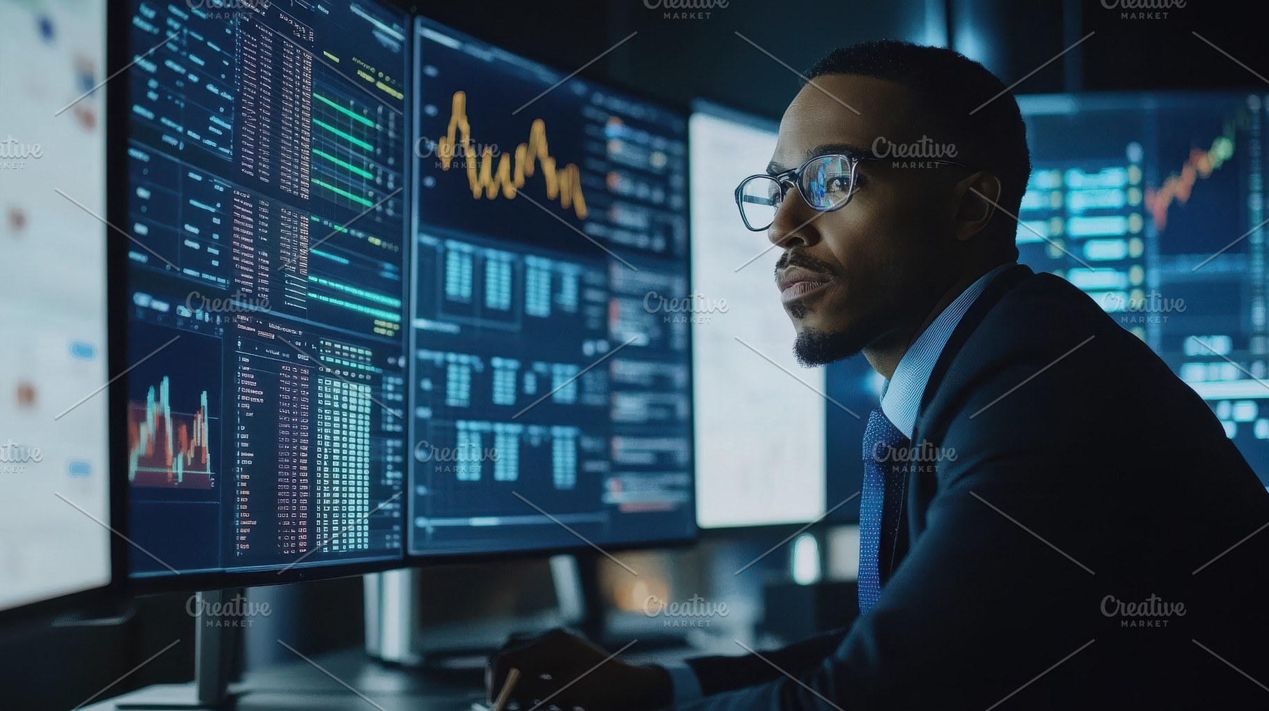 Analyst examining financial data dis, a Background Photo by Pixeness Studio