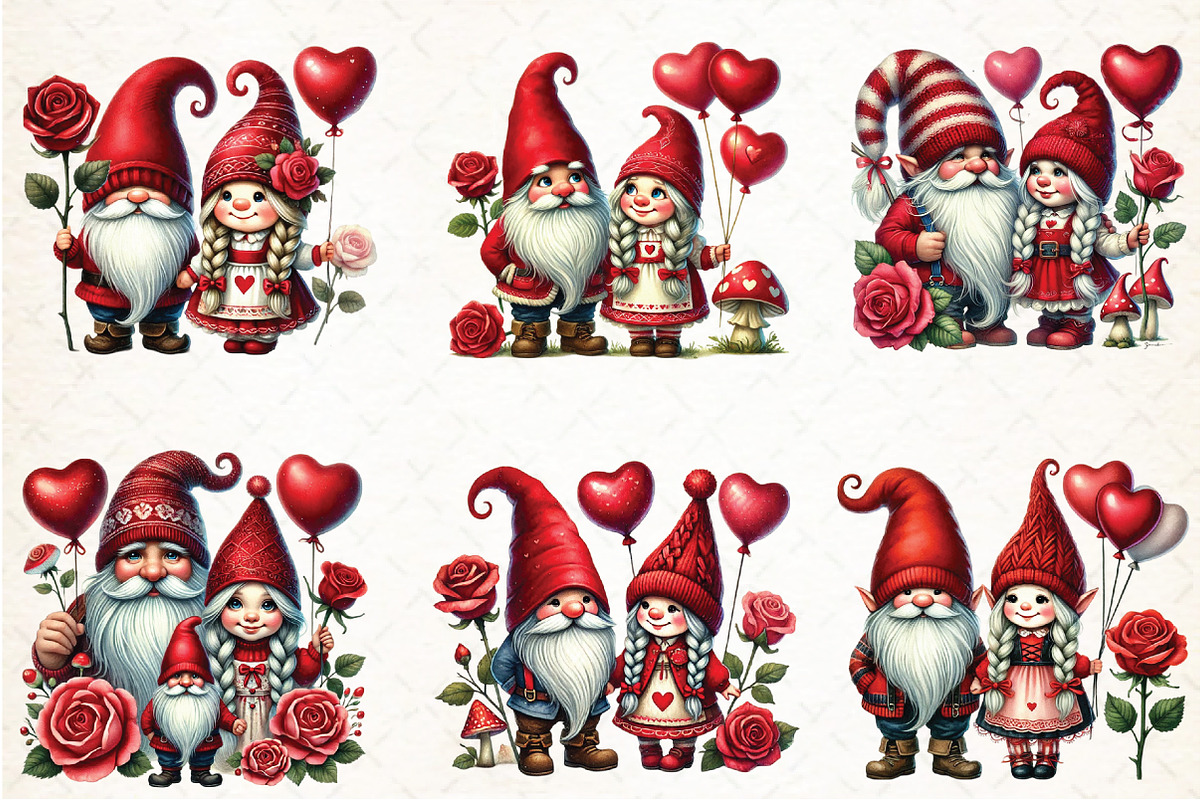 Valentine Gnome Couple Clipart, an Illustration by DreamCafeArt (Photo 2 of 4)