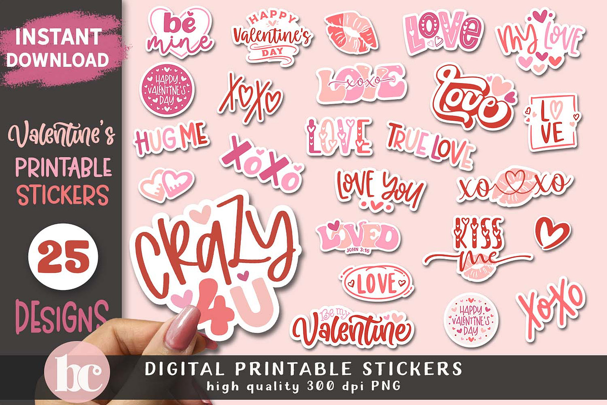Valentine's Day Sticker Pack PNG, a Decorative Illustration by TheBlackCatPrints (Photo 1 of 2)