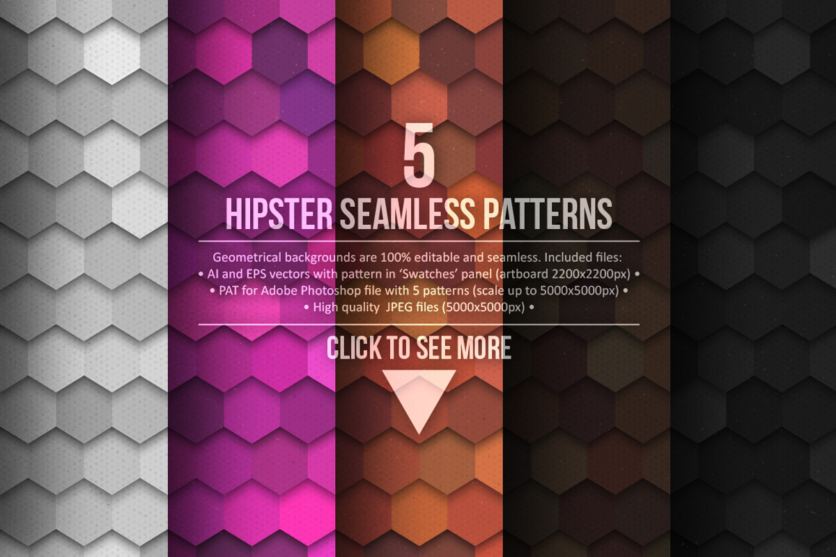 5 Seamless Hipster Patterns, a Pattern Graphic by yamonstro (Photo 1 of 5)