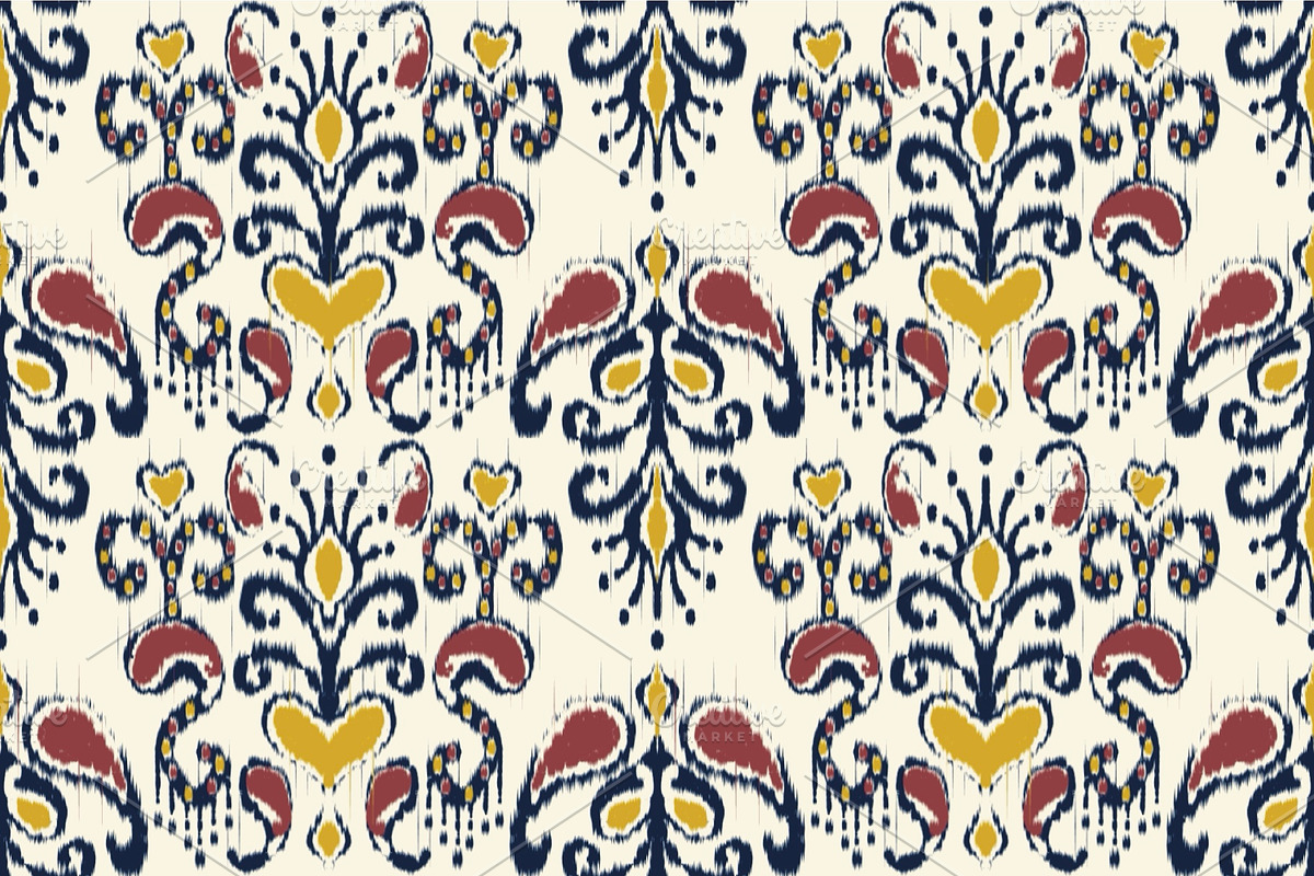 Uzbek Ikat Floral Paisley Pattern, a Pattern Graphic by PPEthnicDecorPattern (Photo 1 of 5)