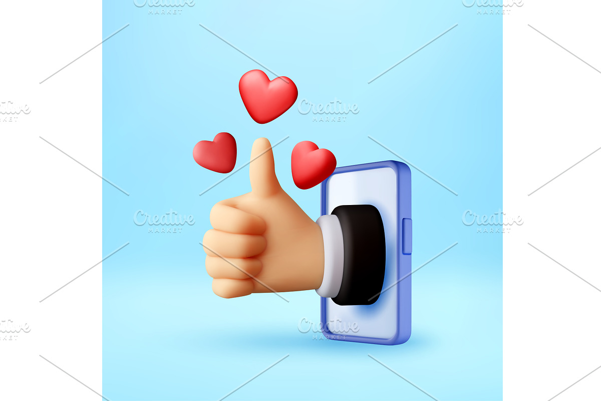 3D hand thumbs up from smartphone, a Technology Illustration by Abscent
