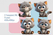 Set of 3d Fluffy Gray Kittens, an Animal Illustration by Ocean Digital Art (Thumbnail 1 of 3)