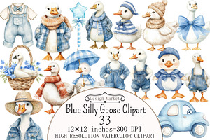 Watercolor Blue Silly Goose Clipart, a Seasonal Illustration by Design Market