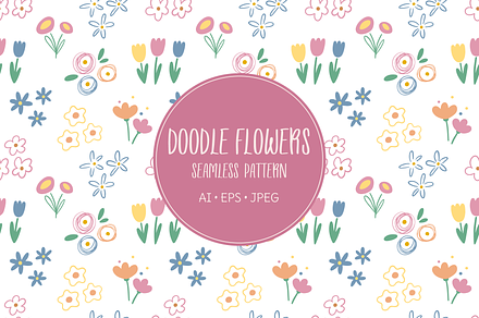Doodle flowers seamless pattern