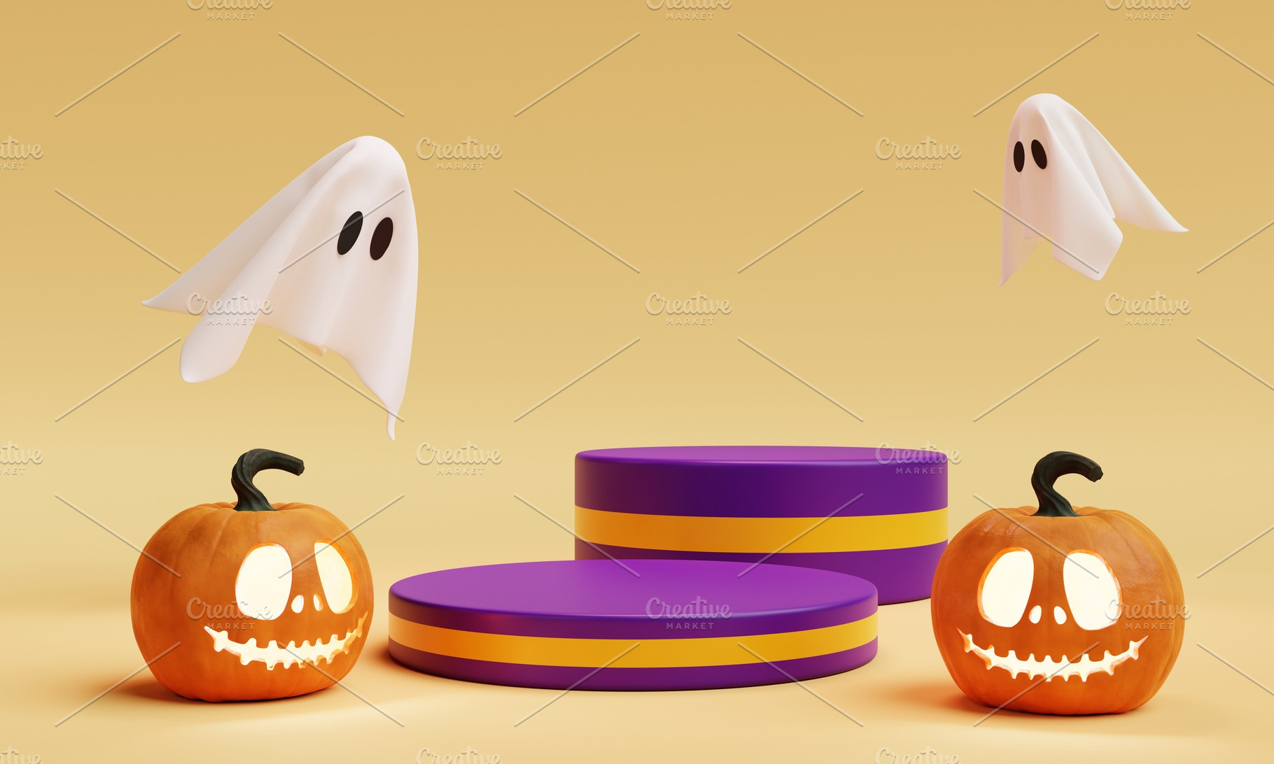 Halloween Jack O Lantern two stage podium for product presentation background., a Holiday Photo by Ministocker