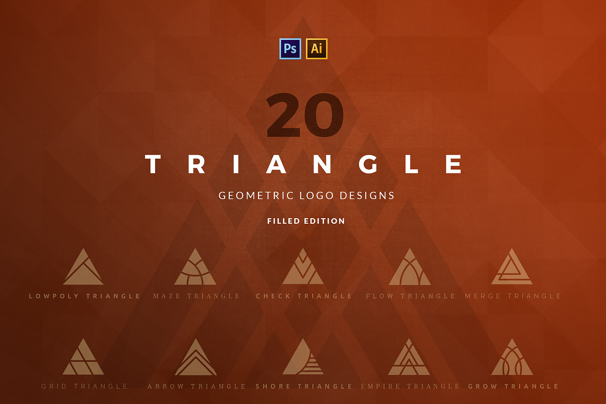 20 Triangle Logos - Filled edition, a Branding & Logo Template by VP Fonts (Photo 1 of 21)
