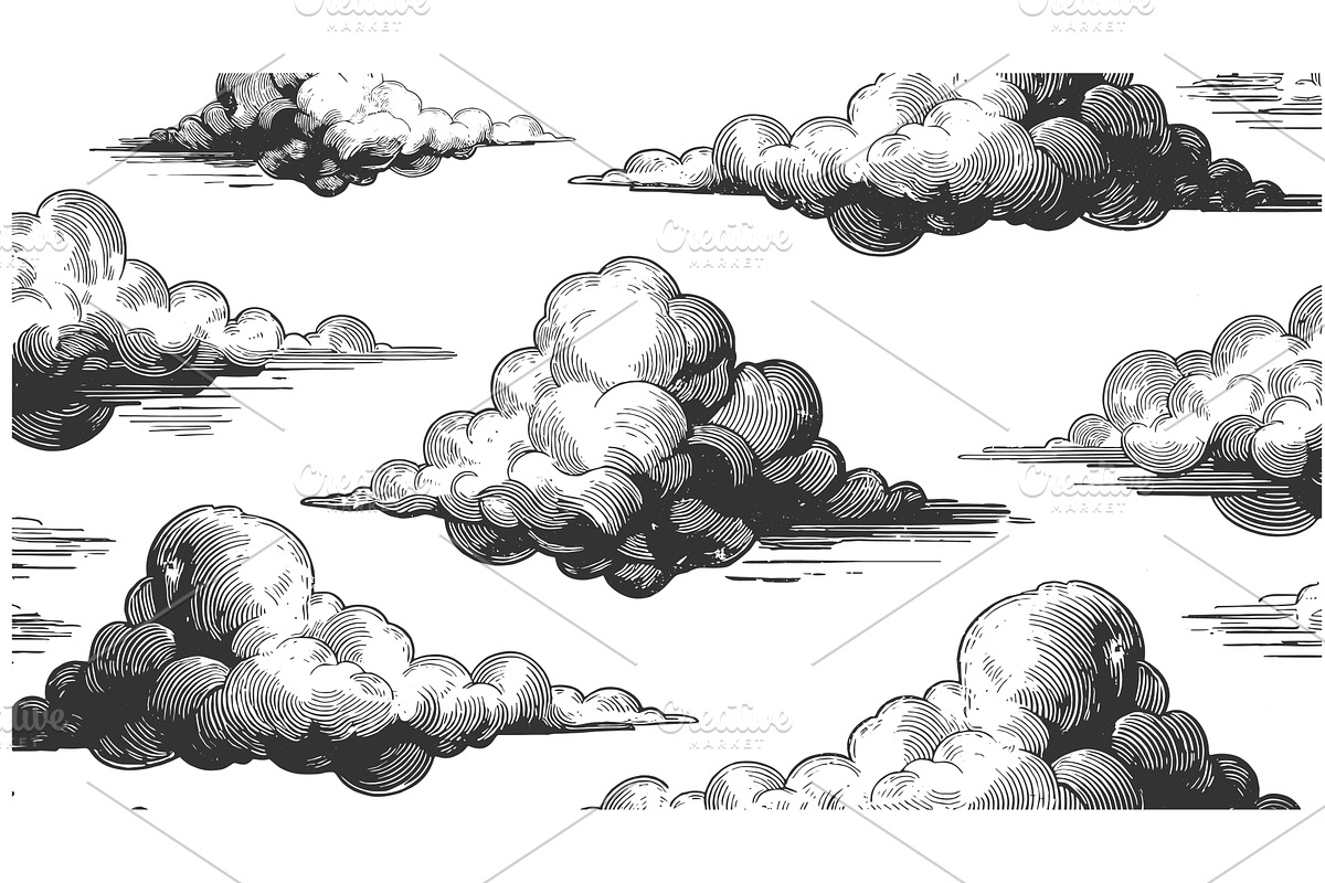 Vintage Engraved Blue Clouds, an Illustration by AlexArt