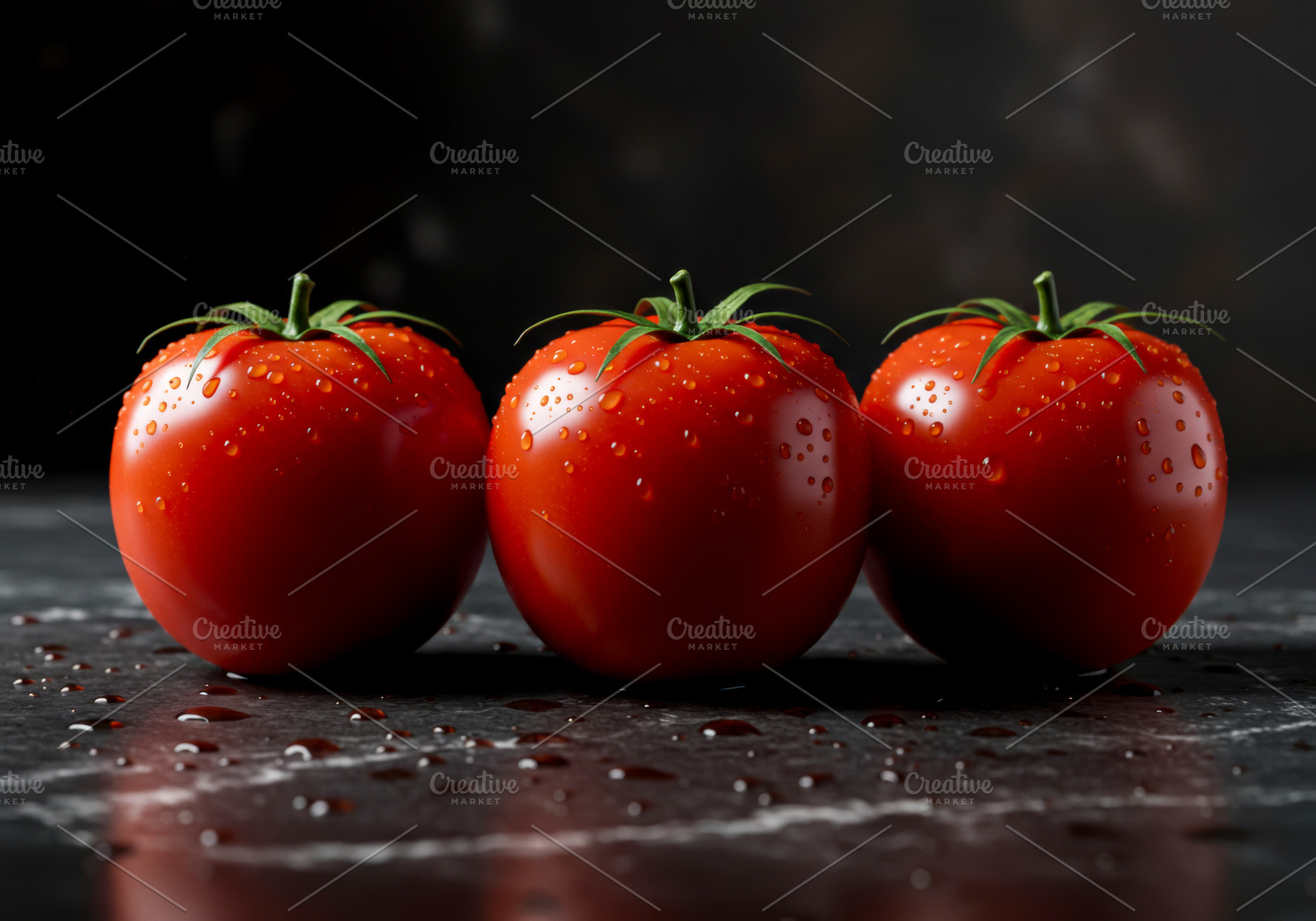 Fresh ripe red tomatoes with water d, a Food & Drink Photo by professorinc