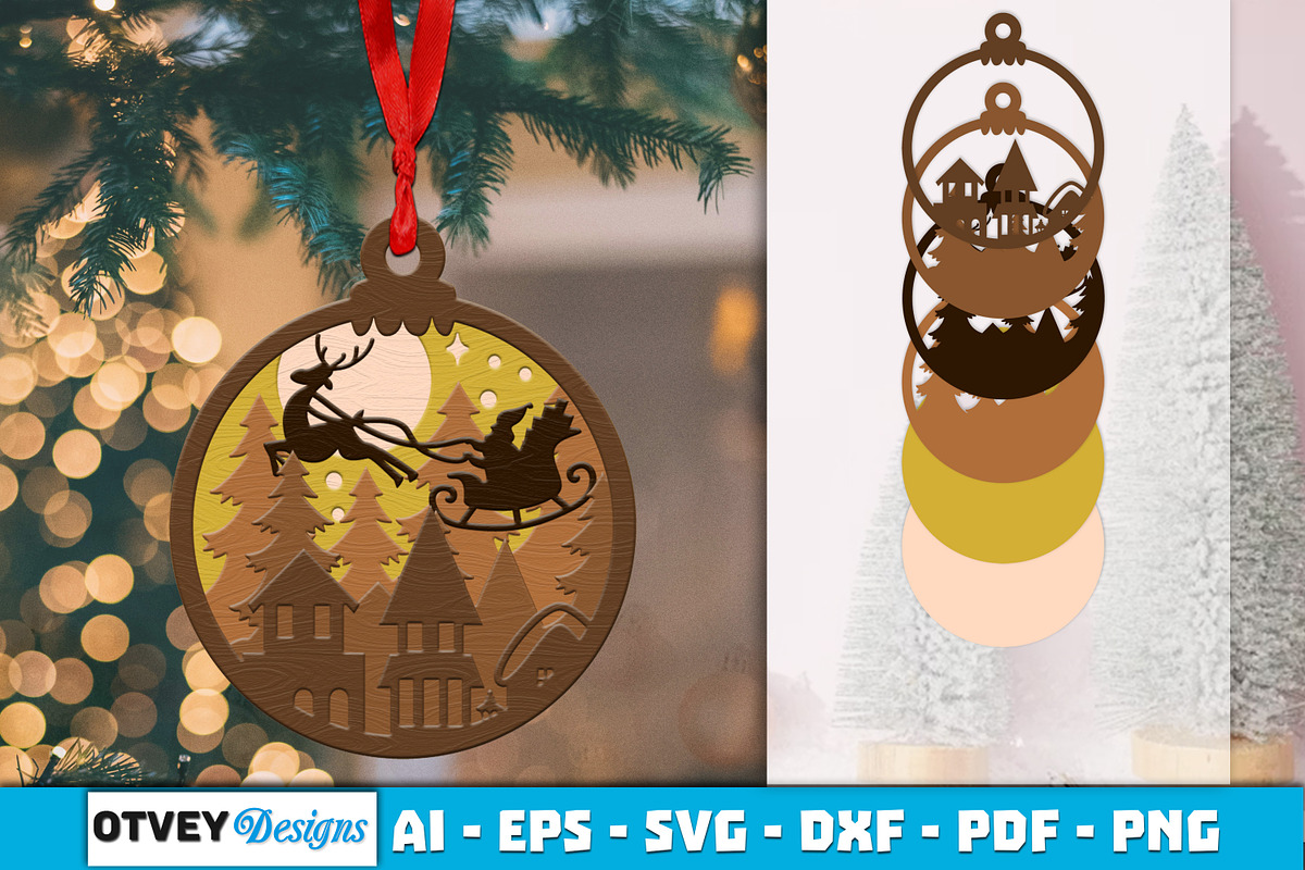 Christmas Scene Ornaments Layered, a Decorative Illustration by OTVEY DESIGN (Photo 6 of 13)