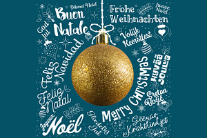 Merry christmas from world containing calligraphic, calligraphy, and card