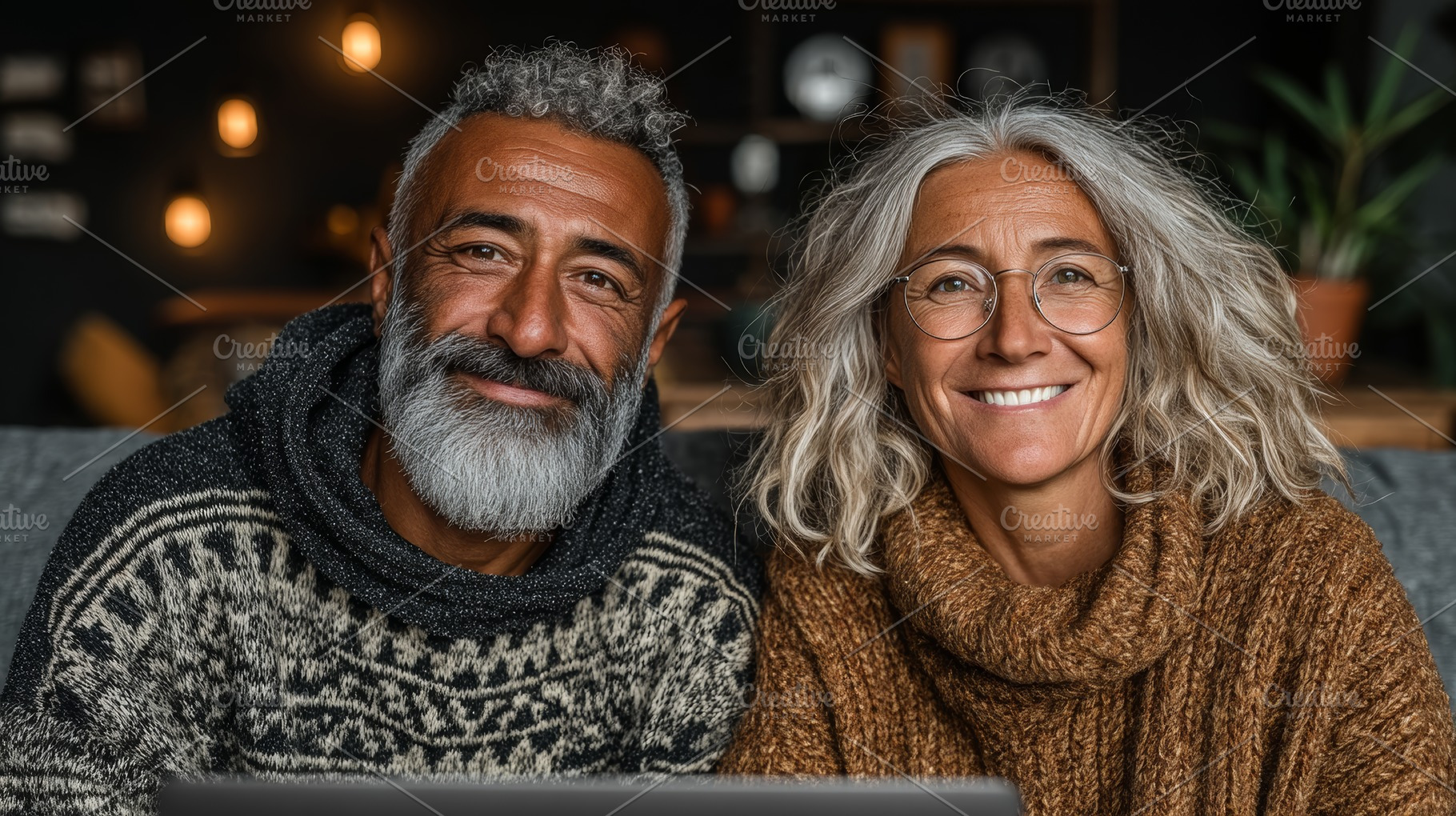 Smiling Middle-Aged Couple Relaxing Together in a Cozy Home Setting, a Person Photo by AS photostudio