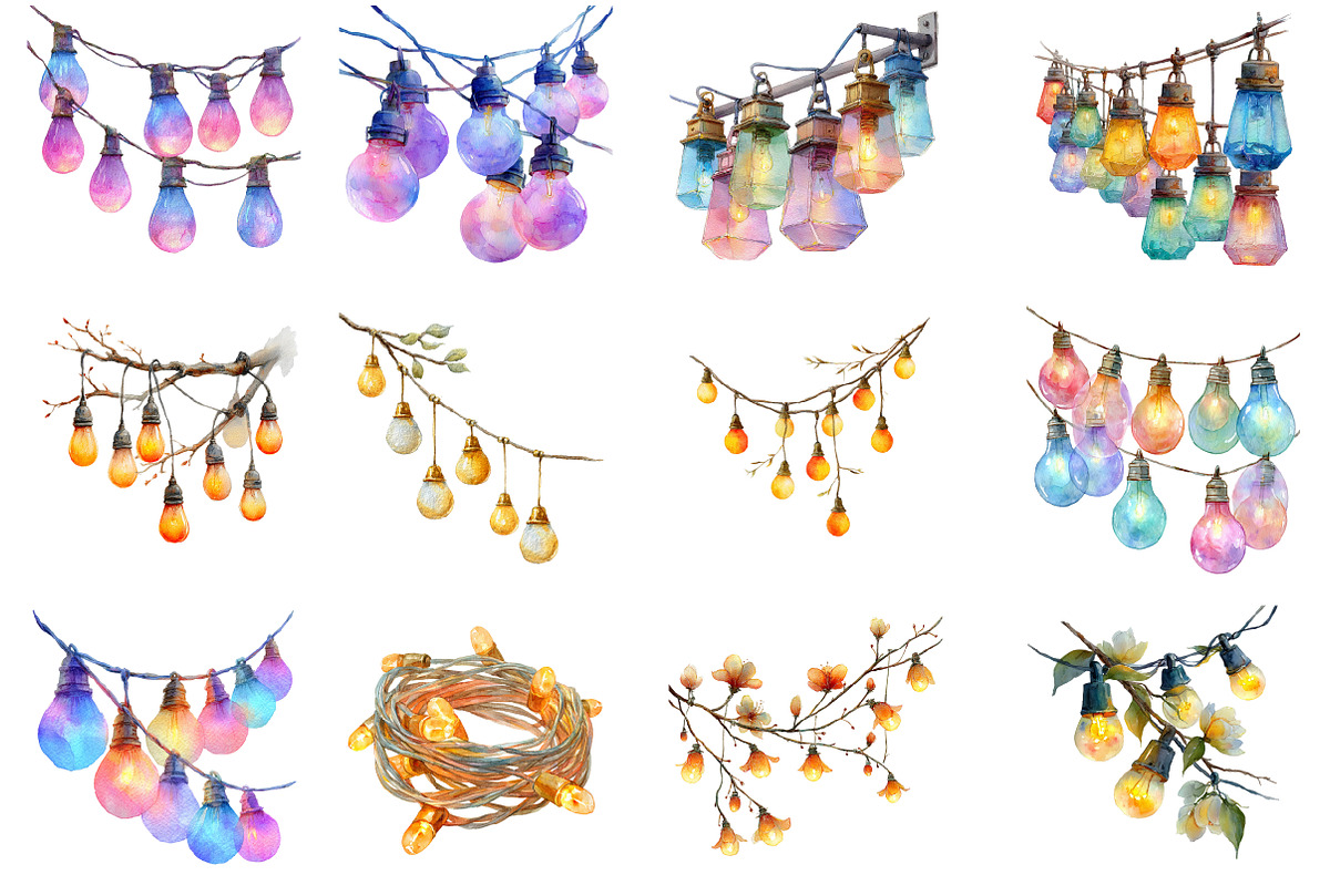 Watercolor Decorative String Lights, an Illustration by Design Market (Photo 3 of 3)