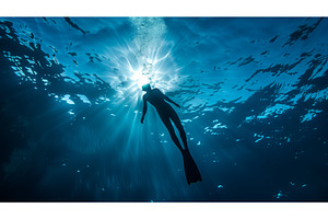 Silhouette of a diver descending, a Nature Photo by Sergey Kotenev