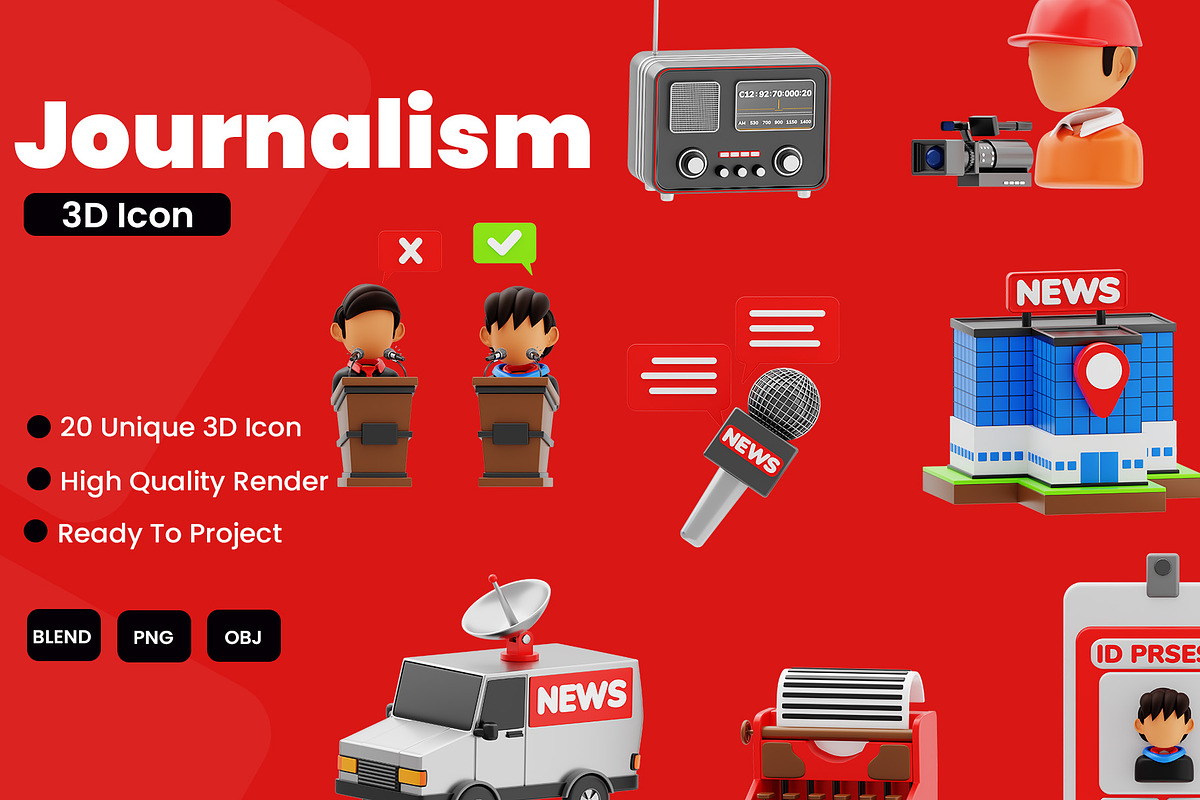 Journalism 3D Icon Pack, a 3D by novia99design (Photo 1 of 6)