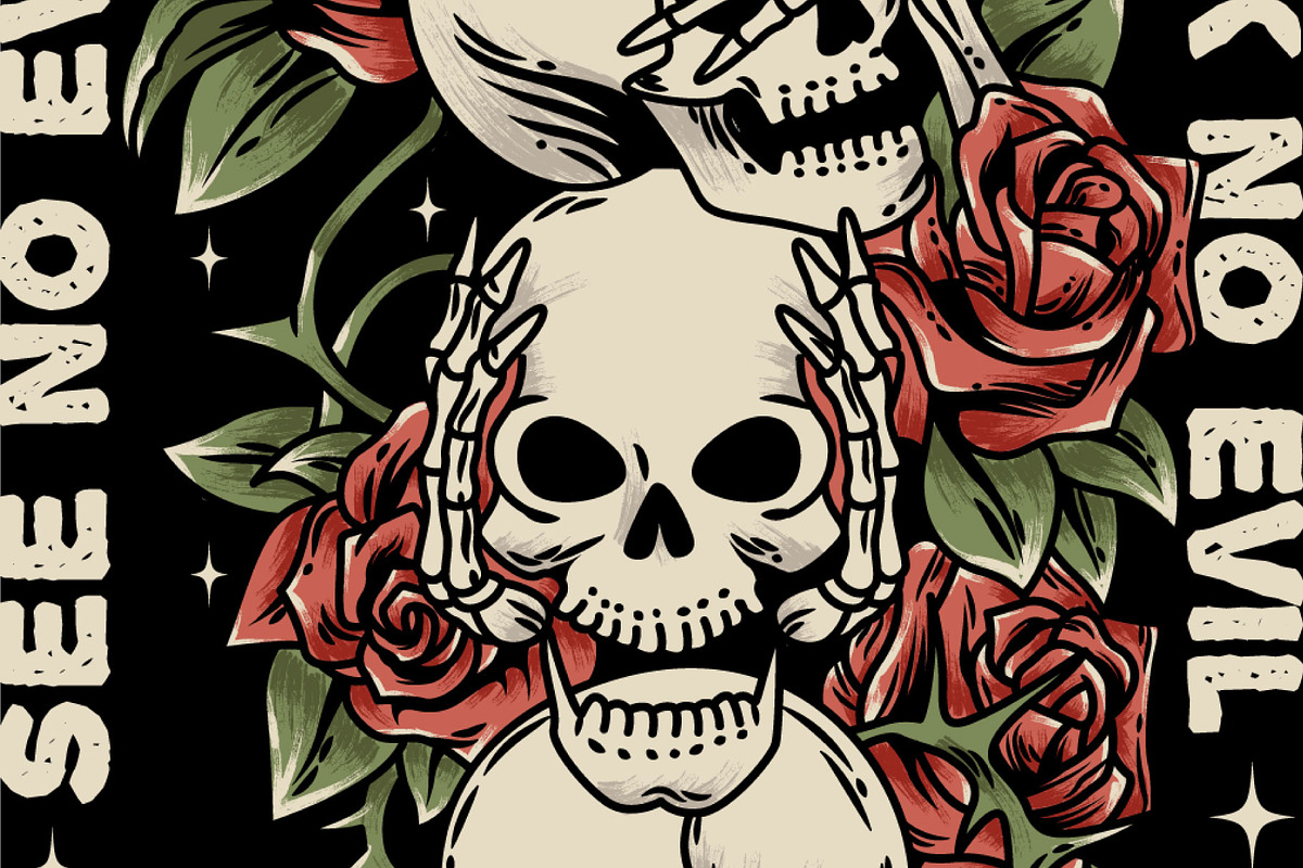 Skull no see, no hear, no speak, an Illustration by Pen of God Studio (Photo 2 of 4)