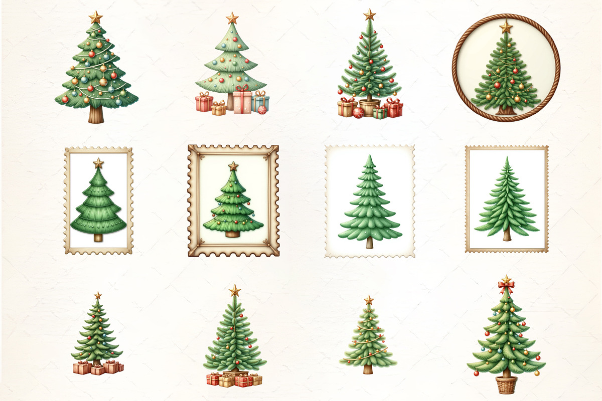Christmas Tree Postage Stamps Clipar, an Illustration by CrexoraLab (Photo 2 of 5)