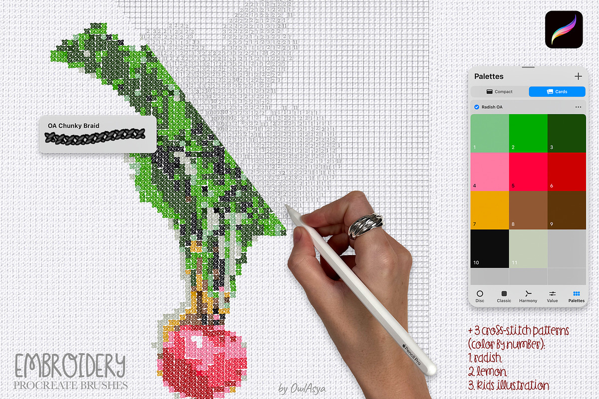 Embroidery Procreate Brushes Kit, a Brush Add-On by owlasya (Photo 2 of 5)