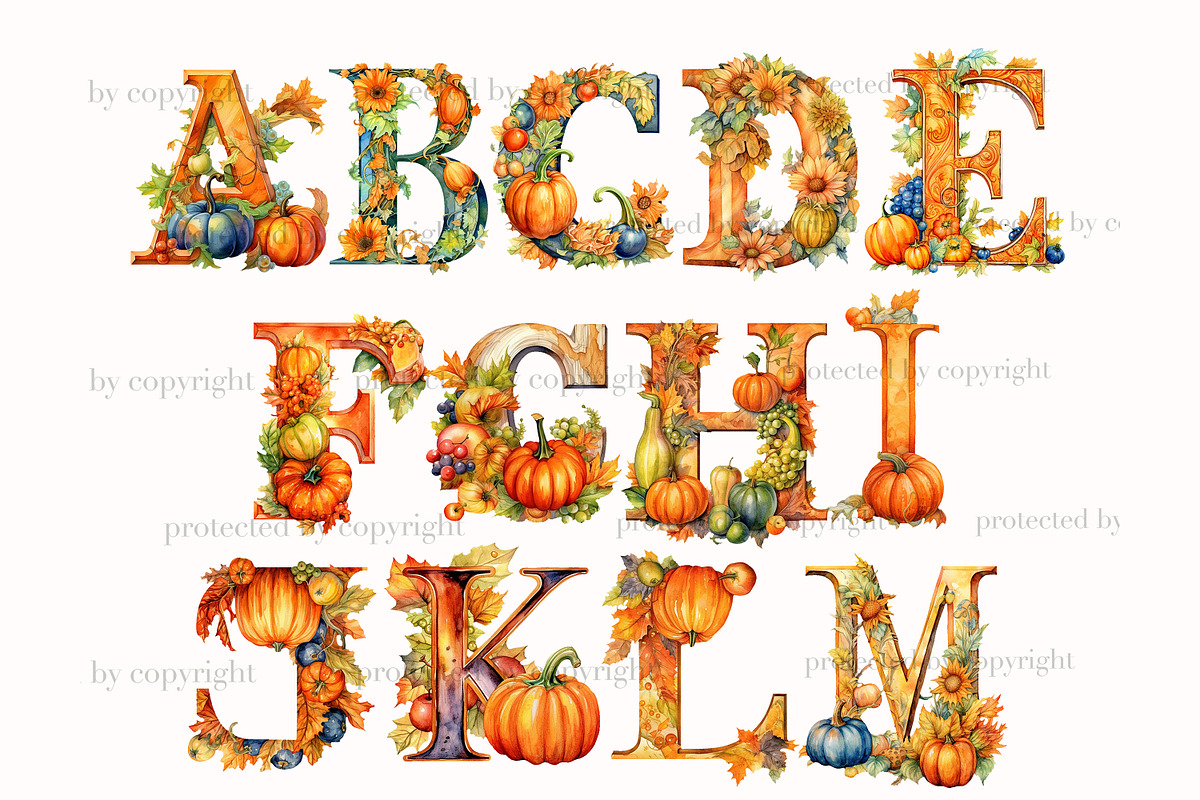 Pumpkin Alphabet Wedding Invitation, a Seasonal Illustration by GlamArtZhanna (Photo 2 of 7)