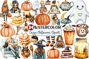 Watercolor Cozy Halloween Clipart, an Illustration by Rose Art (Thumbnail 1 of 7)