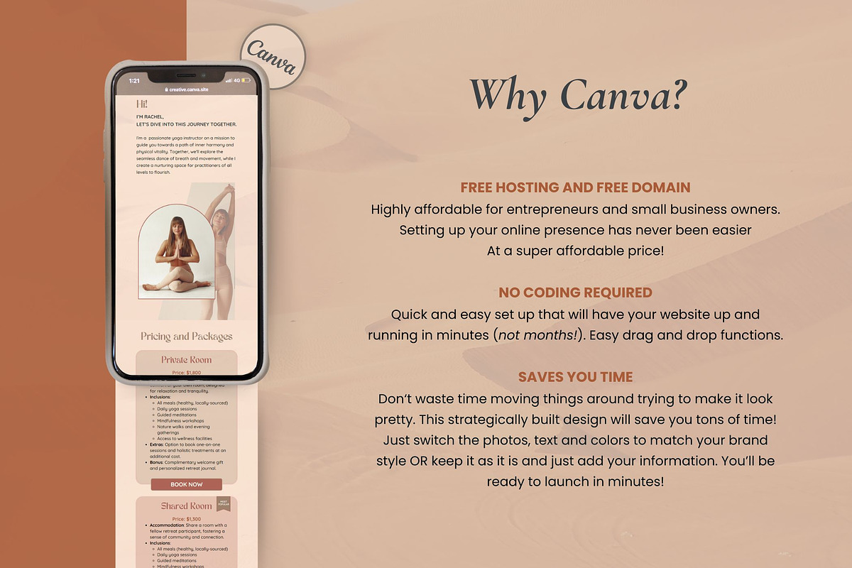 Yoga Retreat Canva Sales Page, a Landing Page Template by Unalome Design Studio (Photo 4 of 5)