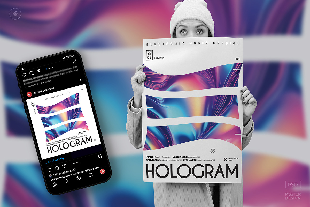 Hologram Party Flyers, Posters Pack, a Poster Template by pixelsao (Photo 4 of 23)