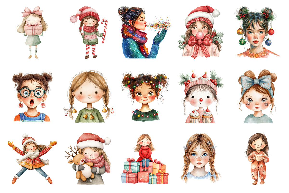 Quirky Girl Clipart Christmas Clipar, an Illustration by Daily.Designs (Photo 2 of 3)