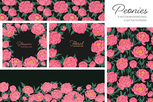 Peony flowers patterns, backgrounds, a Decorative Illustration by Good Studio