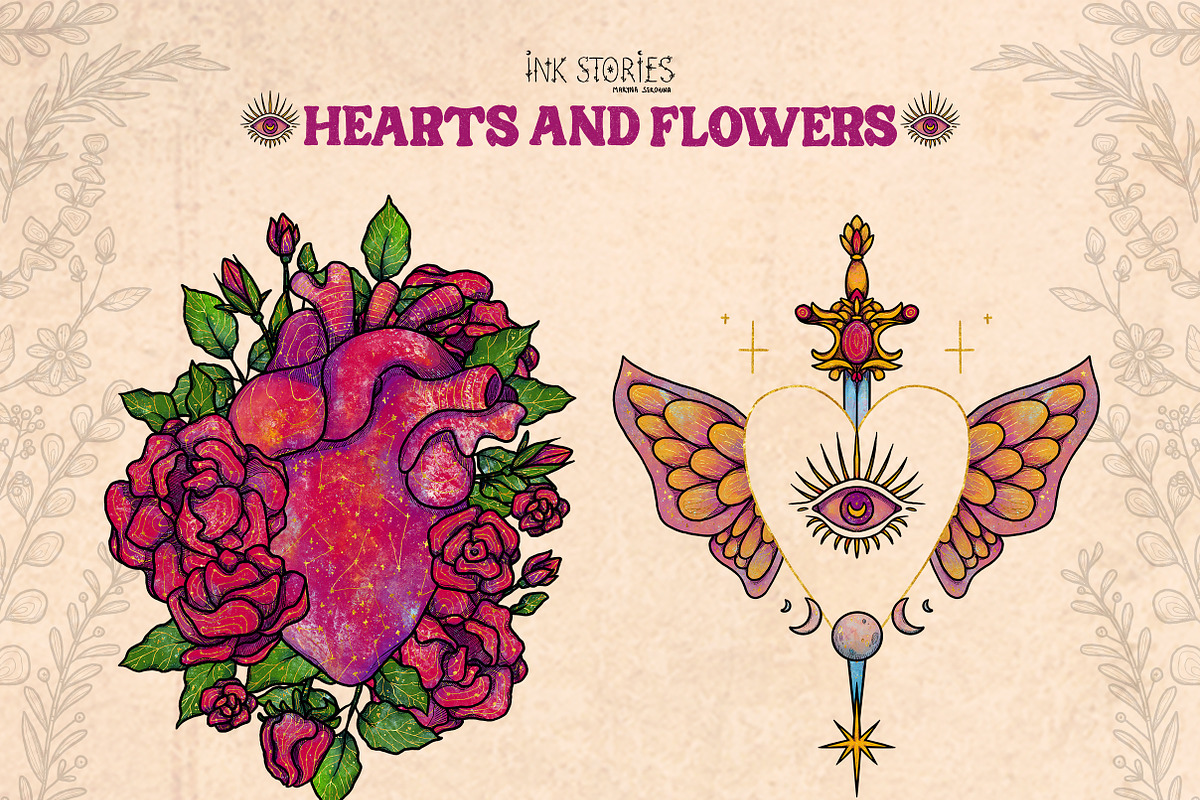 Hearts and Flowers Boho Vintage Set, a Decorative Illustration by Ink Stories (Photo 10 of 24)