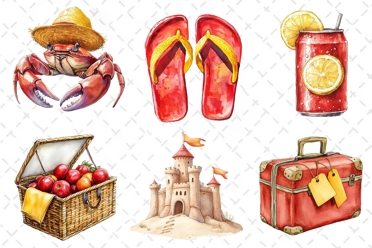 Watercolor Summer Clipart Bundle, an Illustration by Dream Creation (Photo 4 of 7)