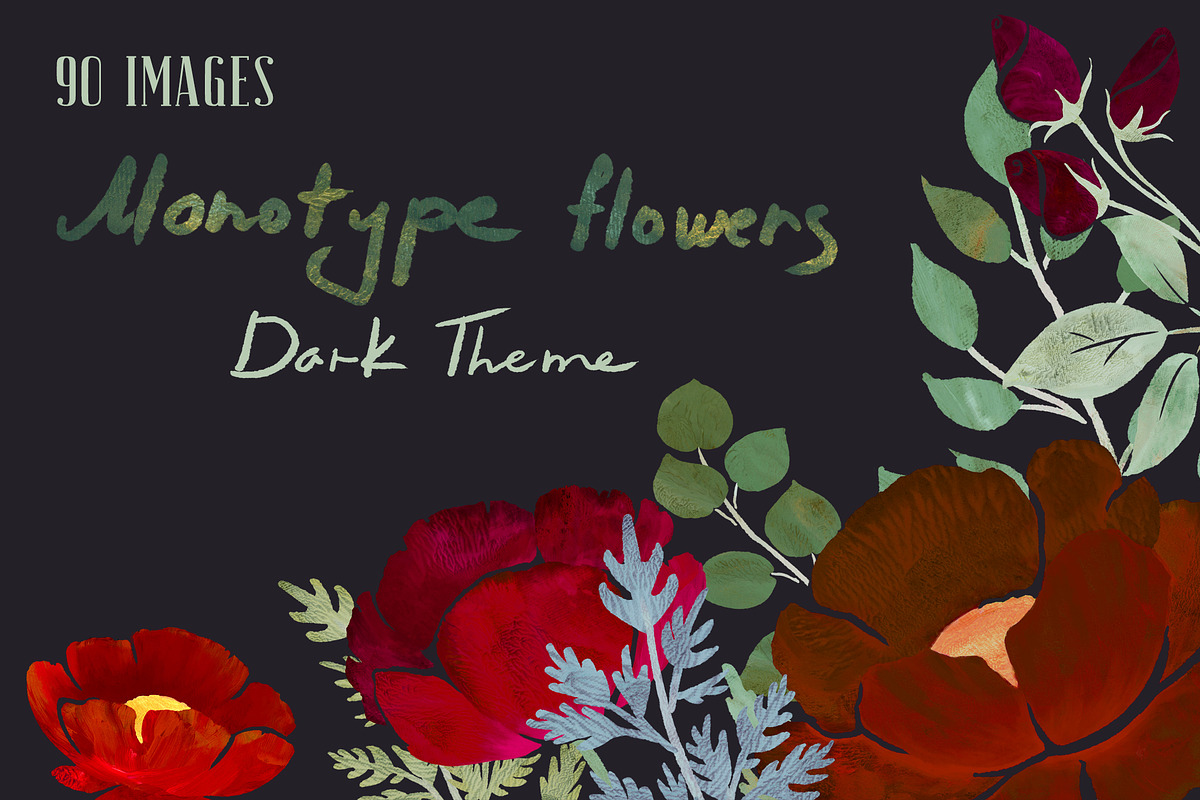 Dark theme Monotype Flowers, a Decorative Illustration by AlenaO (Photo 1 of 11)