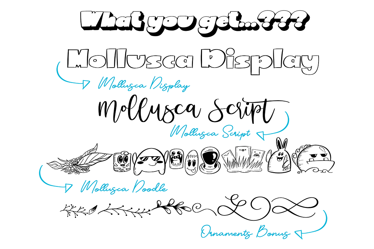 Mollusca Font Trio | Dingbats Doodle, a Script Font by Ardana Creative (Photo 7 of 15)