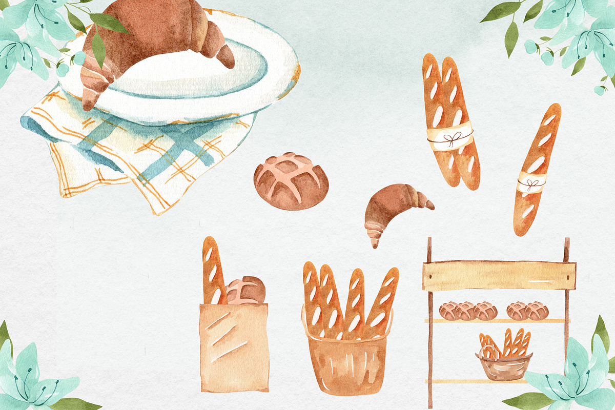 Baking in Paris Watercolor Clipart, a Food Illustration by natalisart (Photo 11 of 16)