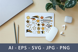 collection hand-drawn shooting stars, an Object Illustration by Saba Vector
