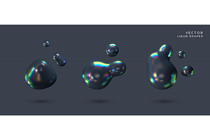 Set Of Liquid 3d Holographic