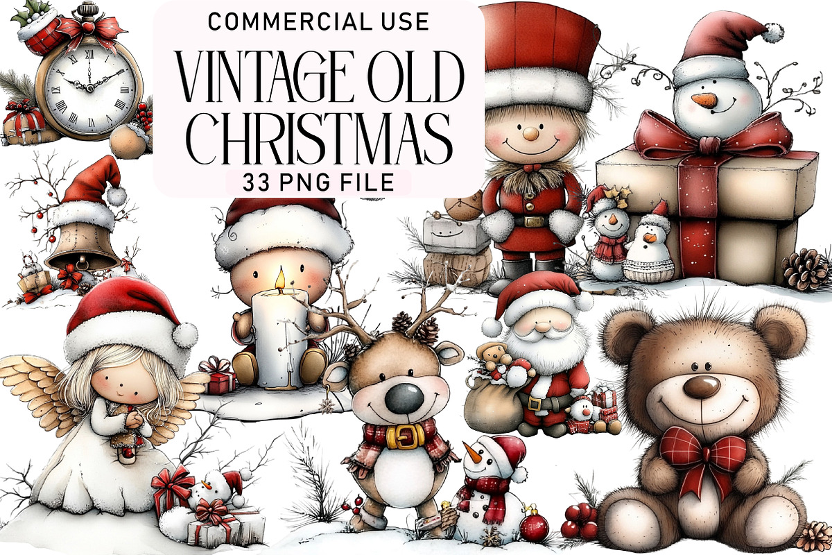 Vintage Old Christmas Clipart Bundle, an Illustration by Daily.Designs (Photo 1 of 5)