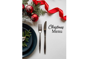 Festive Christmas table setting with, an Illustration by tilialucida