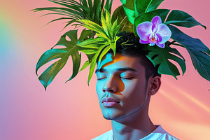 Posing male wearing headdress, an Illustration by wavebreak