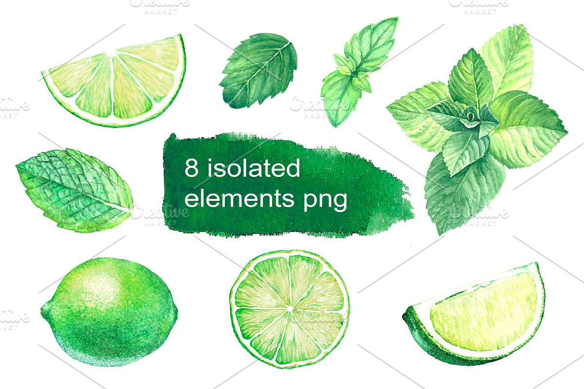 Lime and mint. Watercolor set., a Food Illustration by Art Watercolor (Photo 2 of 3)